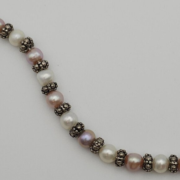 Classic 18" Freshwater Pearl Necklace Pink White Silver Beads Feminine Romantic - Picture 11 of 16
